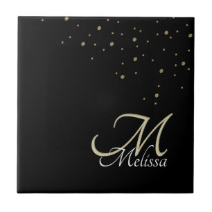 Carreau Faux Gold Parties scintillant Confetti Nom et Mono