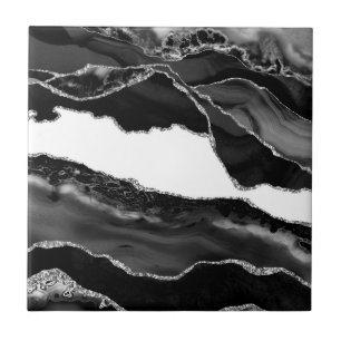Carreau Faux Marbré Agate noir blanc pierre moderne à la