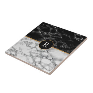 Carreau Faux Marbre Blanc Noir Monogramme Votre Lettre