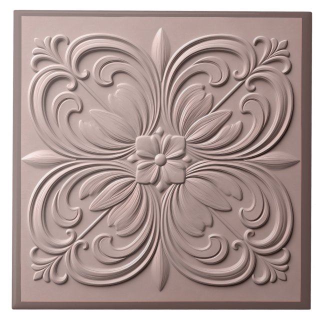 Carreau Faux Relief Dusty Rose décoratif néoclassique (Devant)