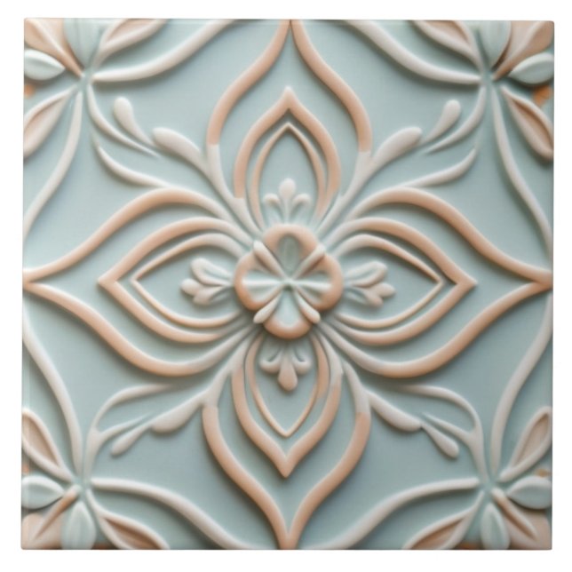 Carreau Faux Relief Mint Blue Flower Boho Floral (Devant)