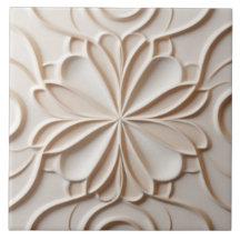 Faux Relief Pastel Beige & blanc Abstrait Floral