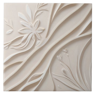 Carreau Faux Relief Pastel Beige & blanc Abstrait Floral
