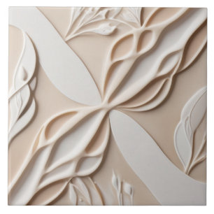 Carreau Faux Relief Pastel Beige & blanc Abstrait Floral