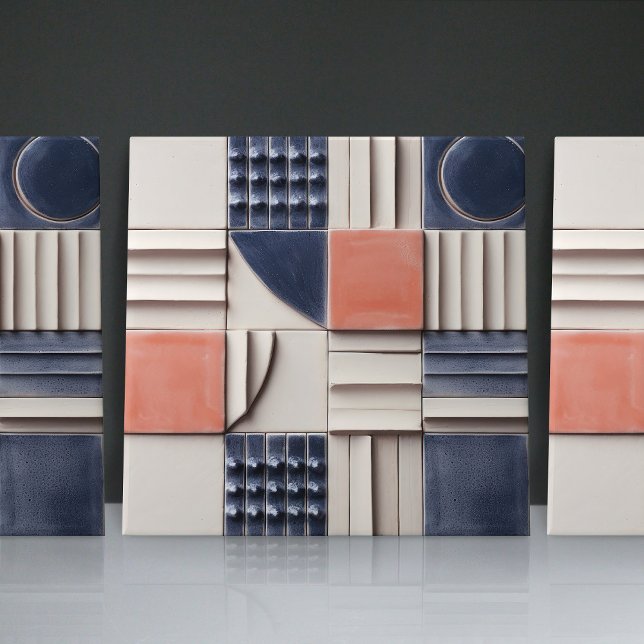 Carreau Faux Relief Vitré Bleu Brûlé Orange Décor (Créateur téléchargé)