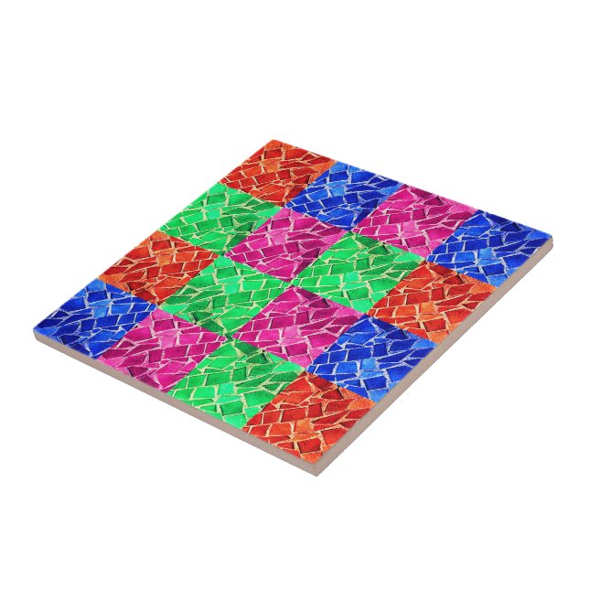 Carreau Faux Rose Bleu Vert Orange Mosaïque Carrelage céra (Côté)
