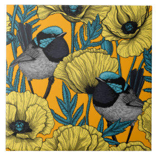 Carreau Fée et pavots en jaune