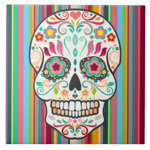 Carreau Feliz Muertos - tuile de fête de crâne de sucre