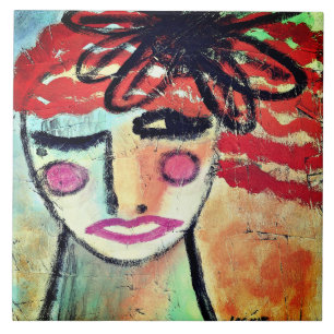 Carreau Femme Abstraite avec peinture à la fleur sur le ta