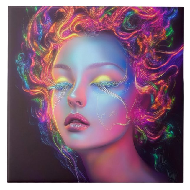 Carreau Femme Alien aux cheveux cosmiques (Devant)
