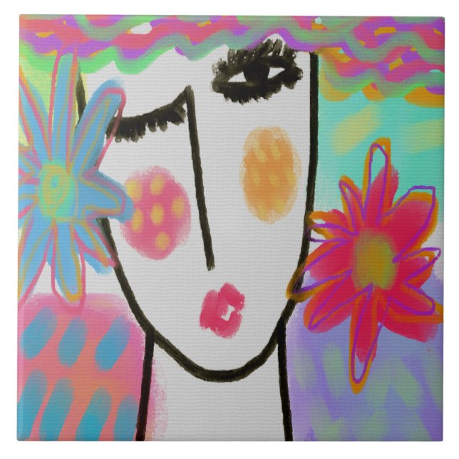 Carreau Femme aux fleurs d'été (Devant)