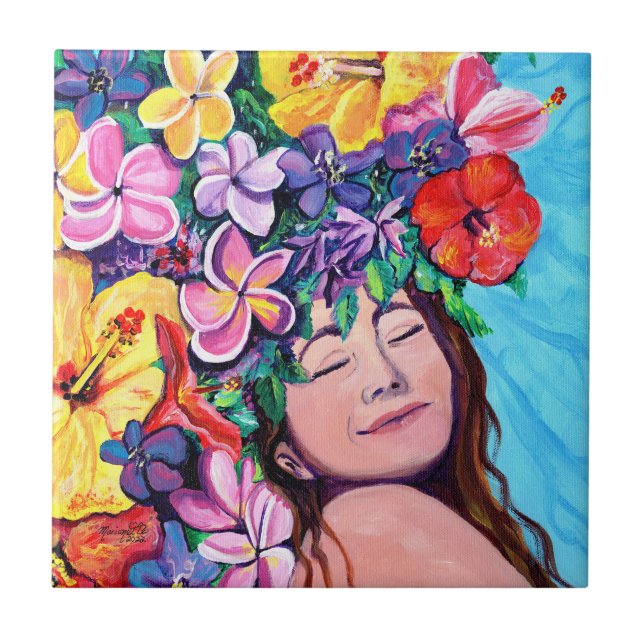 Carreau Femme aux fleurs hawaiiennes Carrelage en céramiqu (Devant)