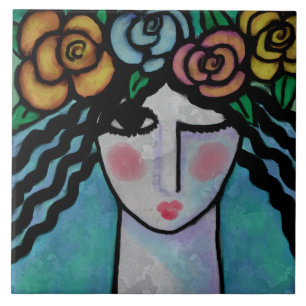 Carreau Femme aux Roses dans les cheveux