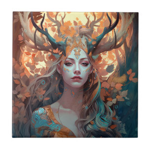 Carreau Femme Avec Antlers Imaginaire Art