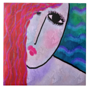 Carreau Femme avec cheveux rouges 2 peinture numérique Abs