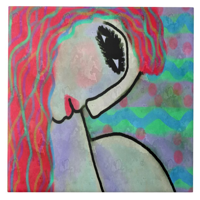 Carreau Femme avec cheveux rouges Abstrait peinture numéri (Devant)