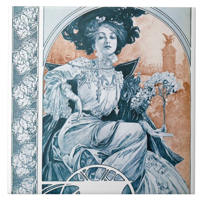 Carreau Femme avec Rose, Mucha (Devant)
