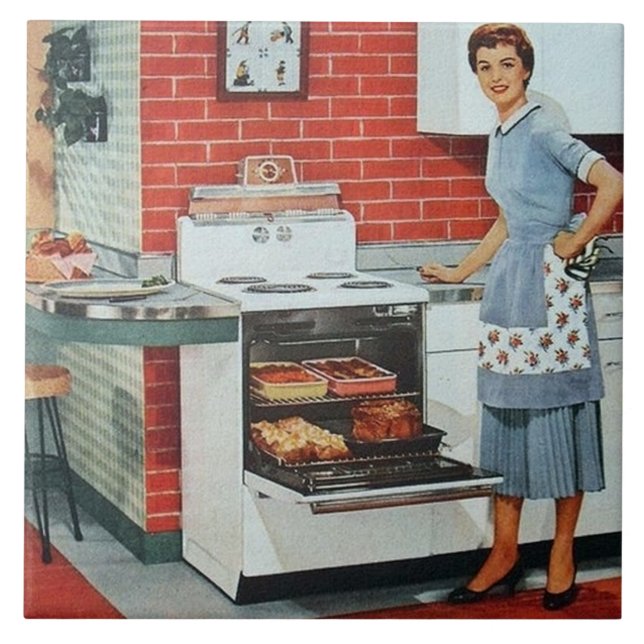 Carreau femme de cuisine rétro vintage (Devant)