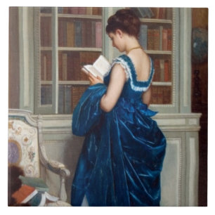 Carreau Femme élégante victorienne lisant dans une bibliot