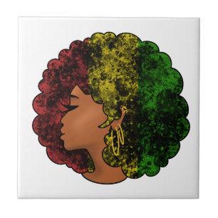 Carreau Femme noire rasta afro rouge jaune vert
