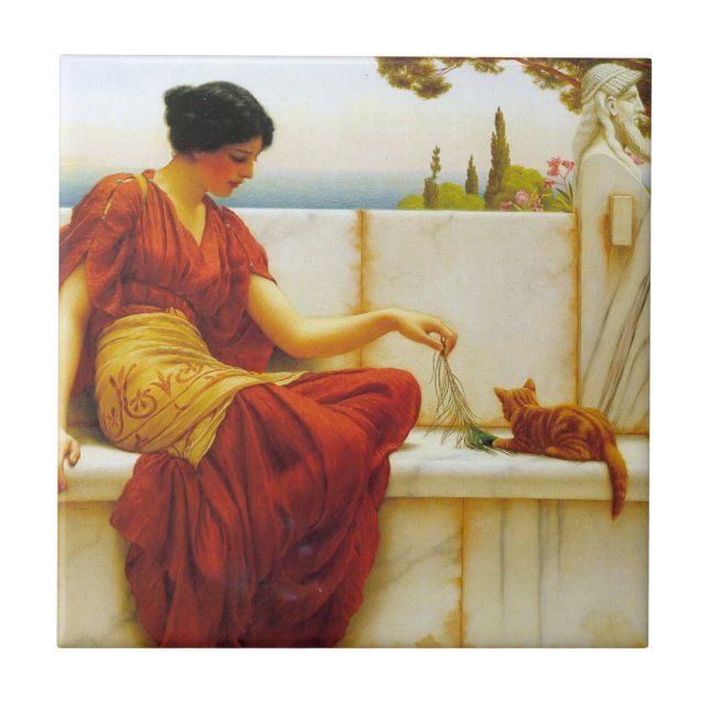 Carreau Femme romaine Jouant avec son chat favori (Devant)