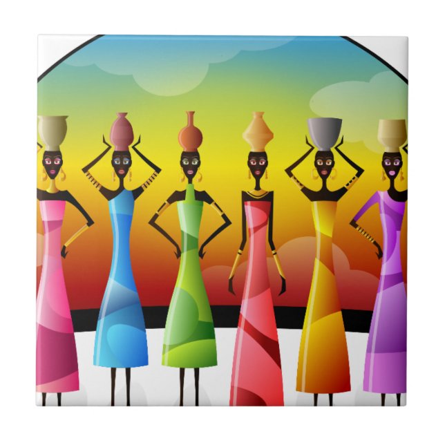 Carreau Femmes africaines avec poterie sur la tête (Devant)