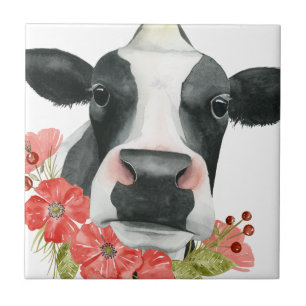 Carreau Ferme à pavot - Vache aux fleurs