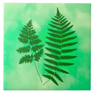 Carreau Fern Fronds, vert sur un Arrière - plan aquarelle