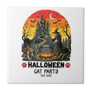 Carreau Fête de chat d'Halloween Sorcière Chaudron Chats n