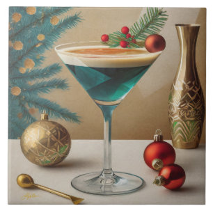 Carreau Fête de cocktail de Noël du milieu du siècle Happy