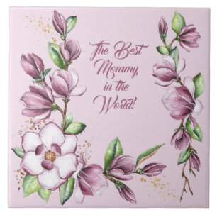 Carreau Fête des Mères Fleurs de Magnolia Aquarelle