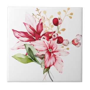 Carreau Fête d'hiver poinsettia aquarelle fleurs