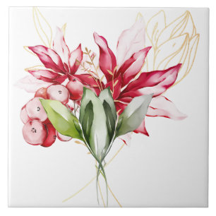 Carreau Fête d'hiver poinsettia aquarelle fleurs