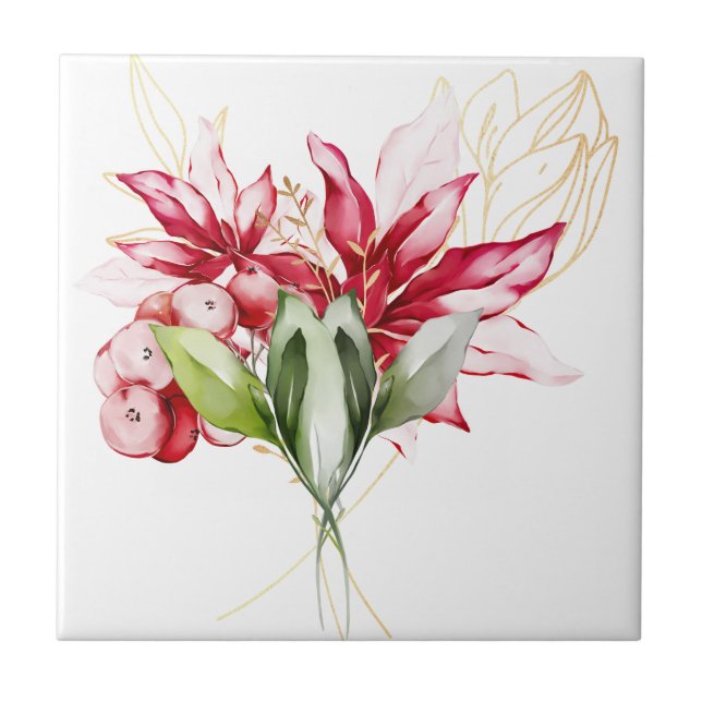 Carreau Fête d'hiver poinsettia aquarelle fleurs (Devant)