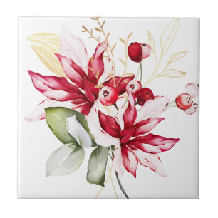 Carreau Fête d'hiver poinsettia aquarelle fleurs