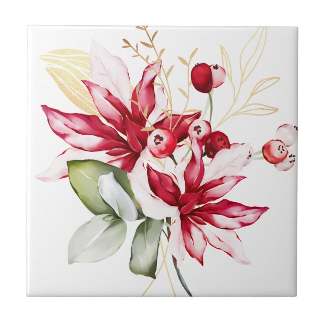 Carreau Fête d'hiver poinsettia aquarelle fleurs (Devant)