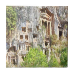 Carreau Fethiye Tombes Lycian Anciennes Aquarelle