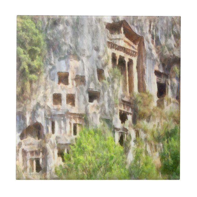 Carreau Fethiye Tombes Lycian Anciennes Aquarelle (Devant)