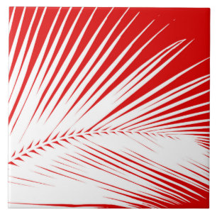 Carreau Feuille de palmier - blanc et corail rouge foncé