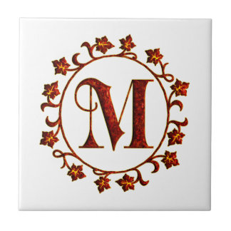 Carreau Feuille de rouge de monogramme de la lettre M