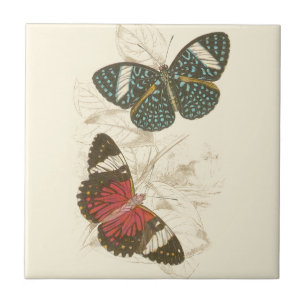 Carreau Feuille de sépia avec les papillons colorés