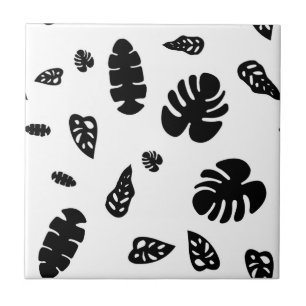 Carreau Feuille d'été noir et blanc Tropical Motif