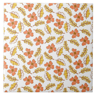 Carreau Feuilles d'automne en chute chaude avec fleurs