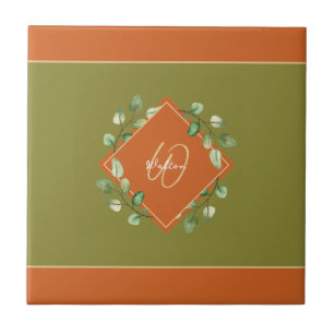 Carreau Feuilles d'automne Orange + Vert Monogramme Décora