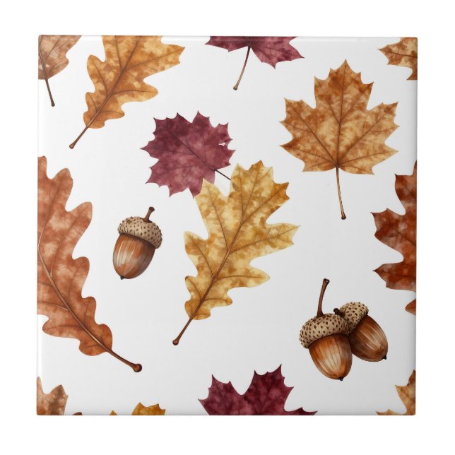 Carreau Feuilles de chêne d'automne Motif aquarelle (Devant)