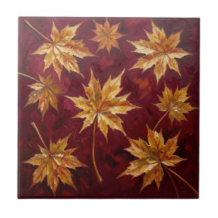 Carreau Feuilles de Érable Dorées Peinture d'Automne