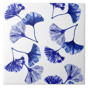 Carreau Feuilles de gingko bleu et blanc
