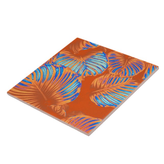 Carreau Feuilles de la Monstera Tropicale Orange Brûlé (Côté)