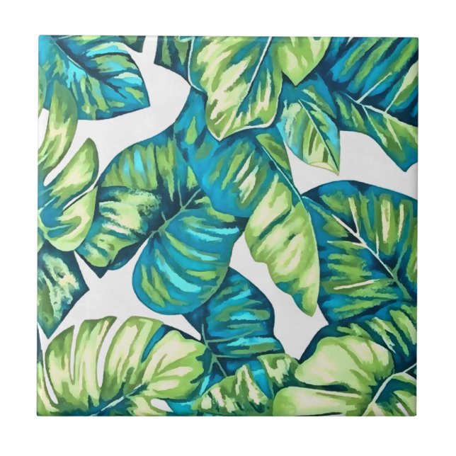 Carreau Feuilles de Monstera Tropical et Banana Blue Green (Devant)