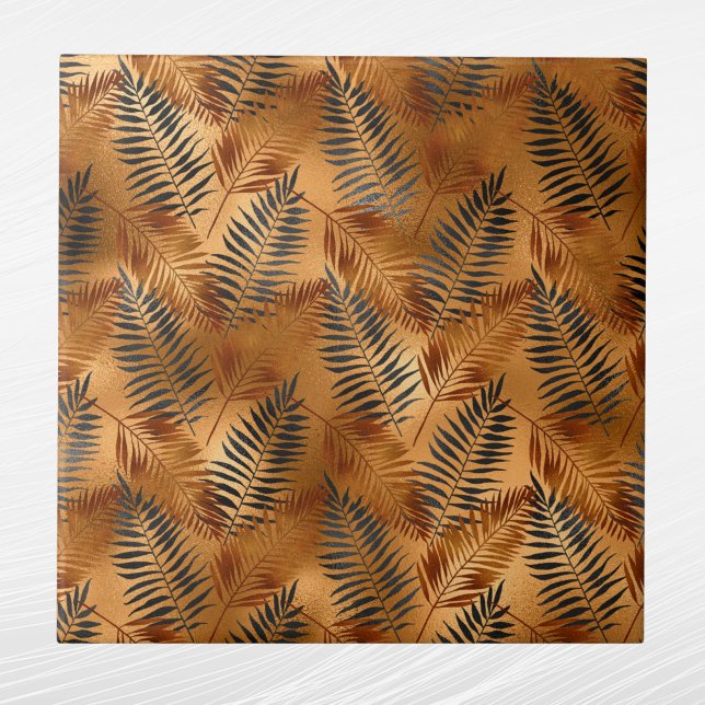 Carreau Feuilles de palme gris cuivre tropical (Créateur téléchargé)
